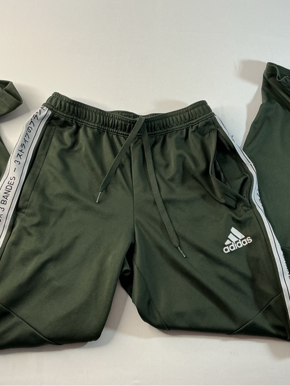 adidas Green Kids Track Pants with White Side Stripes